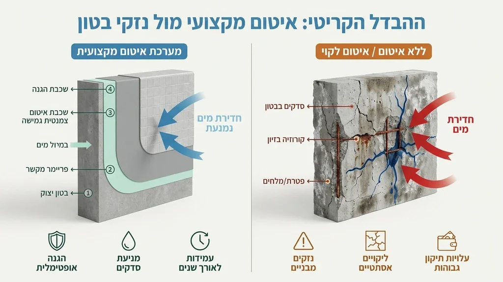 נוצר על ידי מודל בינה מלאכותית Gemini Pro מערכת איטום מקצועית לבריכת בטון בשלבי בנייה