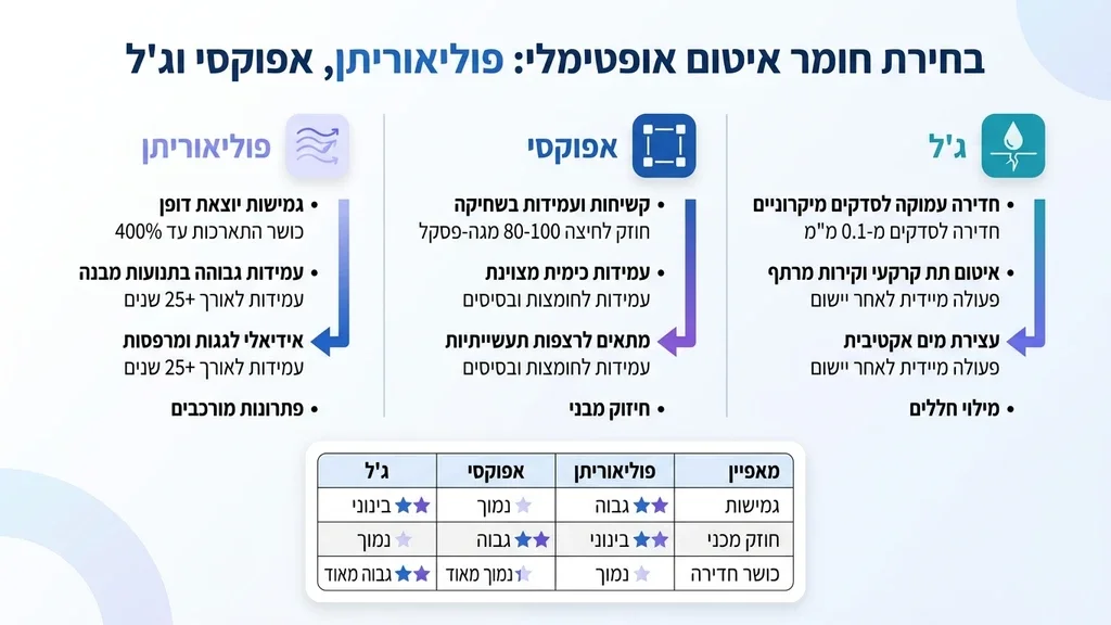 מגוון חומרי איטום בהזרקה לשיקום מבנים