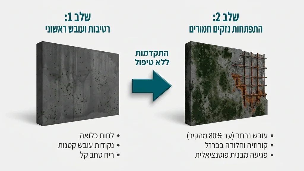 נוצר על ידי מודל בינה מלאכותית Gemini Pro קיר מקלט תת קרקעי המציג סימני רטיבות וקילופי צבע