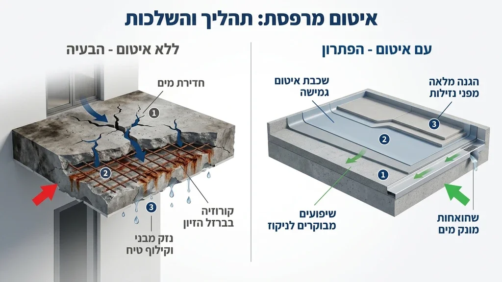 נוצר על ידי מודל בינה מלאכותית Gemini Pro איטום מרפסת מקצועי למניעת נזקי מים