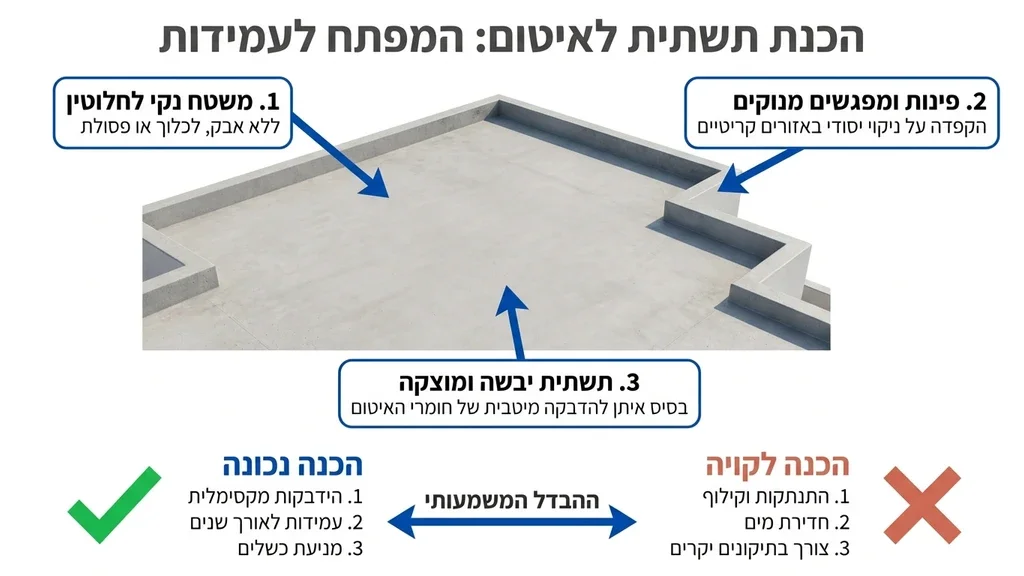 גג בניין נקי ומוכן לעבודות איטום מקצועיות